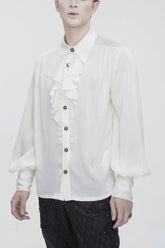 Chemise gothique pour homme à manches bouffantes blanches avec dentelle à volants